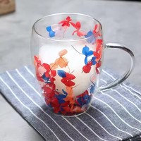 Gobelet en verre à double paroi transparent d'usine, 250 à 350 ml, qualité supérieure, pour fleurs séchées, cadeau, lait, café, eau, avec poignée