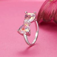 Bague pierre principale s925 argent sterling plaqué or blanc bague coeur girly bijoux femme