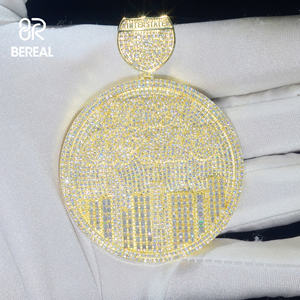 Personalizado chapado en oro Vvs Moissanite disco colgante encantos pasar diamante probador helado Baguettte corte diamante 925 Plata fina colgante - Product Image 1