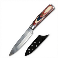 Couteau de chasse, lame en acier inoxydable, manche en bois, finition brossée, avec étui, pour droitier, style traditionnel
