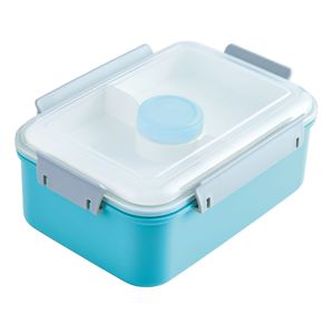 Boîte à lunch rectangulaire en plastique refermable à quatre compartiments avec compartiment pour sauce et salade, idéale pour une utilisation en extérieur - Product Image 5