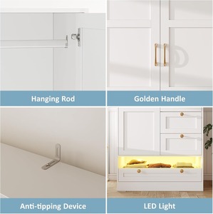 Facile da montare camera da letto portatile in legno panno allungabile <span class=keywords><strong>armadio</strong></span> portaoggetti led luce guardaroba - Product Image 6