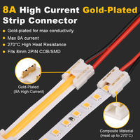 Connecteur de bande LED COB transparent 9 en 1 à 2 broches, connexion rapide sans soudure, plaqué or 8A pour bande LED COB sans interstice de 5 mm, 8 mm, 10 mm