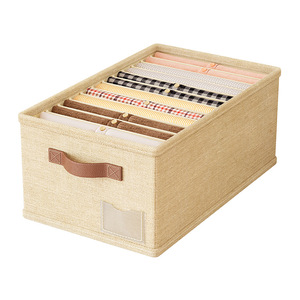 Cotton Linen Divided <b>Storage</b> Box Beige Rectangle Foldable With Compartments For <b>Clothes</b> Pants Drawer Type - Product Image 1