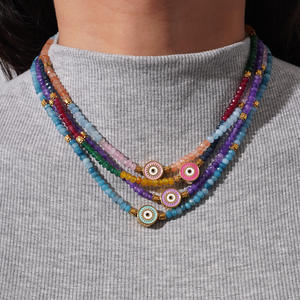 カラフルなクリスタルボヘミアン天然石グラスビーズネックレス、316Lステンレススチール製、18Kゴールドメッキ、エレガントで防水仕様 - Product Image 6