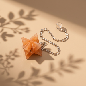 Péndulo de Radiestesia Merkabia de Tetraedro Estelar de Piedra Solar, Colgante de Cristal Tallado a Mano para Reiki con Cadena, Estilo Gujarati - Product Image 1