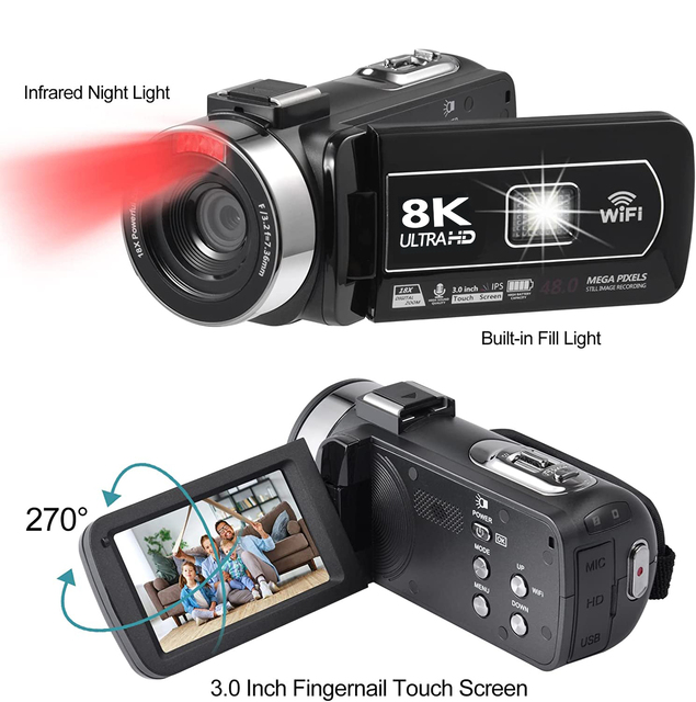 Professional 8K  Camera  3.0 Inch HD Touch Screen Support HD  48MP Photos (Interpolation) External TF SD/HCSD Card
