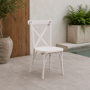Modern Resin Chair with Crossback Design and <b>Lime</b> Wash Finish Strong & Durable for Outdoor Hotel Apartment Dining Use - Product Image 1
