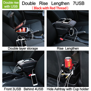 Center <b>Console</b> Organizer Car Armrest Single Double Layer Storage Box With USB Charger Car Accessories New Design Universal <b>Black</b> - Product Image 4