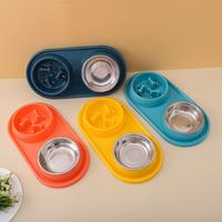 Gamelle double pour animaux de compagnie, distributeur lent, en PP, pliable, portable, gamelle d'eau, gamelle de nourriture pour chien anti-étouffement avec labyrinthe osseux, base antidérapante pour