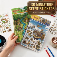 Kit d'autocollants de scène miniature 3D personnalisé, ensemble superposé DIY Forêt aquarelle Île flottante Steampunk, pour scrapbooking anti-stress