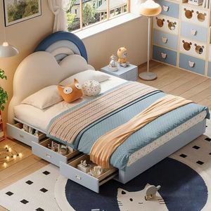 <span class=keywords><strong>Lit</strong></span> simple de luxe pour enfant, garçon ou fille, <span class=keywords><strong>avec</strong></span> <span class=keywords><strong>rangement</strong></span>, en cuir, <span class=keywords><strong>avec</strong></span> nuage et arc-en-ciel, pour chambre d'enfant, 2026 - Product Image 1