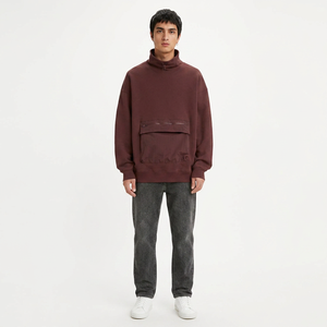 Dec Oem Streetwear Moletom <b>Men</b> Jumper Stopper Elastic Drawstring Zipper <b>Pouch</b> Pocket Solid Premium Burgundy Mock Neck Hoodies - Product Image 1
