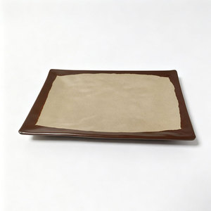Ensemble de vaisselle en mélamine beige durable Hcma avec des assiettes carrées et rondes à bord brun, vaisselle incassable, adapté aux restaurants - Product Image 2