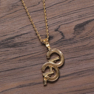 <b>Copper</b> CZ CC Gun Pendant Necklace, Letter <b>Chain</b> Hip Hop Jewelry - Product Image 3