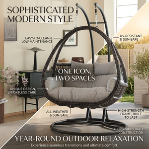 Silla Colgante Doble Meiqi, Silla Columpio de Ratán para Patio Exterior, para 2 Personas, Silla <span class=keywords><strong>Hamaca</strong></span> para Balcón y Jardín con Cojín - Product Image 4
