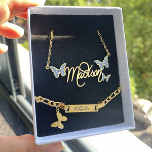 QIUHAN OEM из нержавеющей стали, с кристаллами, бабочками, по индивидуальному заказу, набор украшений для девочек - Product Image 3