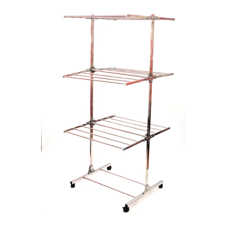 3-Tier Folding Removable Hanging Cloth Drying Rack Space Saving Clothes Hanging Stand