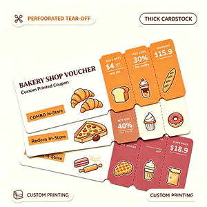 สมุดบัตรกำนัลแบบหลายส่วนสำหรับร้านอาหาร <span class=keywords><strong>โปร</strong></span>โมชั่นร้านค้า ออกแบบธีมตามสั่งบนกระดาษอาร์ต พิมพ์ออฟเซ็ต - Product Image 3