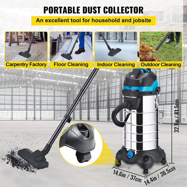 Sippon 30l 1600w Wet/Dry Electric Vacuum Cleaner Blue Red Yellow Durable 15L/20L/30L Stainless Steel Can for Outdoor Car RV Use