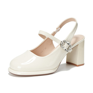 Escarpins Mary Jane à bout rond en cuir verni, talon carré, talon haut, bride en T, boucle décorative, tendance mode, chaussures pour femmes - Product Image 5
