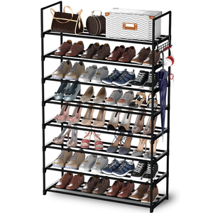 Tuyau de fer pliable en métal à 8 couches haute capacité avec crochets Porte-<span class=keywords><strong>chaussures</strong></span> Aucune installation requise Vitrine de bottes hautes - Product Image 1