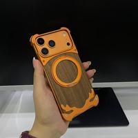 Coque de protection de luxe en noyer sans cadre avec anneau magnétique rotatif à 360 degrés, compatible avec divers modèles