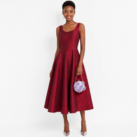 Robe élégante rétro en jacquard à col carré et bretelles, robe sans manches à taille cintrée pour femmes, robe trapèze