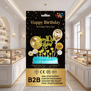Juego de Adornos Personalizados para Pastel de <span class=keywords><strong>Cumpleaños</strong></span> al por Mayor, Decoración de Pastel de <span class=keywords><strong>Cumpleaños</strong></span> con Purpurina Dorada, Negra y Rosa Dorado, con Confeti y Globos - Product Image 1