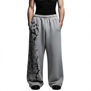 Pantalon large noir gothique brodé pour homme, taille élastique avec cordon de serrage, décontracté, pour l'automne - Product Image 3