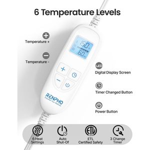 Cuscino riscaldante elettrico Renpho per collo, spalle e schiena, 6 livelli di calore con controller digitale, colore grigio - Product Image 4