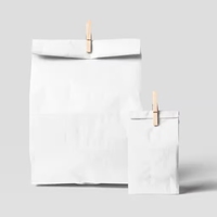 Sacs en papier kraft SOS classiques blancs durables pour le commerce de détail, l'emballage alimentaire, avec fond rectangulaire auto-ouvrant, pour l'épicerie et la boulangerie
