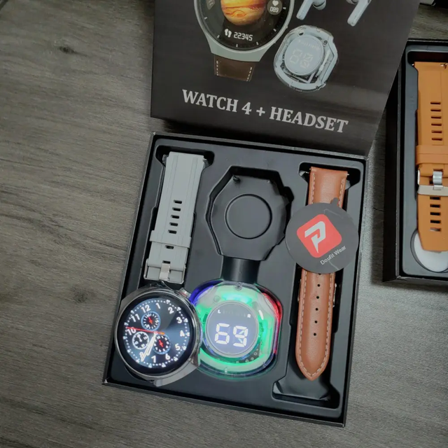 D21 Watch 4 Set Smartwatch Earbuds 2 in 1 Smart Watch with Earphone Dual Straps Reloj Inteligente Gift Suit Round Watch for Men