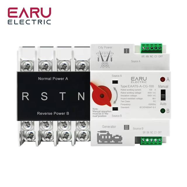China Single Phase Din Rail ATS 220V Dual Power Automatic Transfer Electrical Selector Switches Uninterrupted 2P 125A