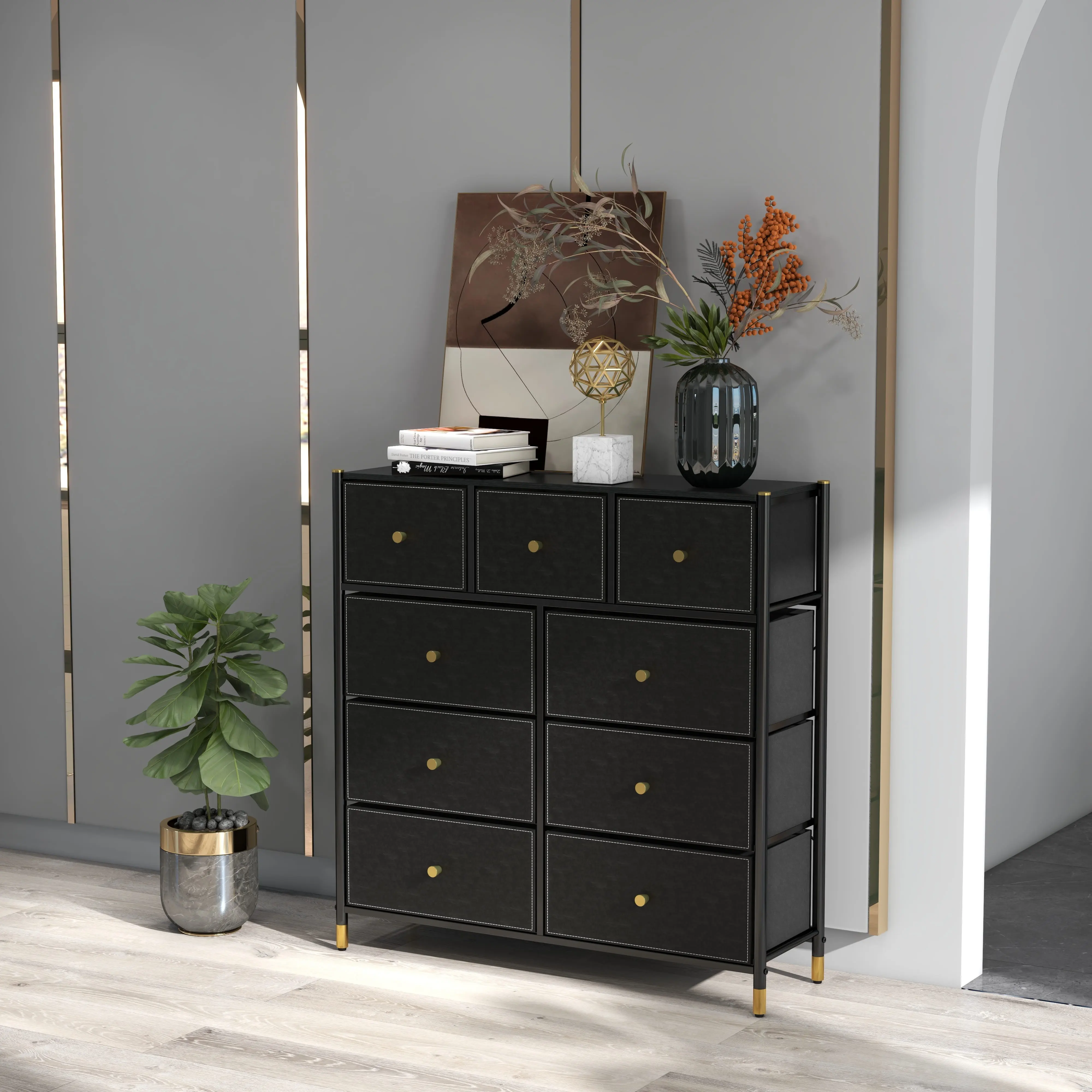 Fabric Tall 8 Drawers Storage Tower Double Dresser Chest Of Drawers For Closet Living Room Hallway With Bins