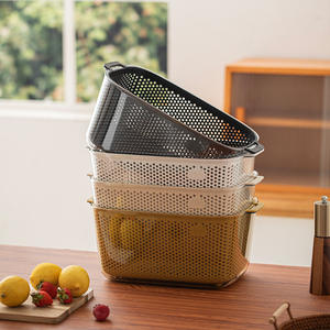 Panier de lavage de légumes double couche en PP, passoire d'évier de cuisine, égouttoir à fruits et légumes avec poignées - Product Image 4