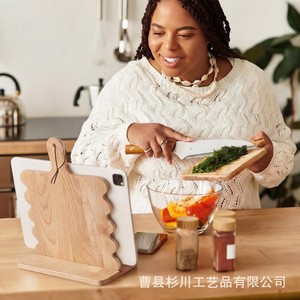 Wooden Fan Shaped Recipe Rack With Detachable Cutting Board Kitchen Counter <b>Tablet</b> <b>Stand</b> Bookshelf Minimalist Design - Product Image 4