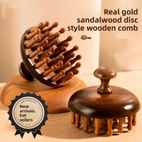 Peigne de massage rond en bois de santal à 28 dents pour le cuir chevelu, thérapie capillaire et massage des méridiens du corps entier