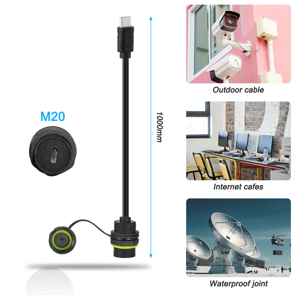 M20 IP68 Waterproof USB 3.0 Type-C Female to Male Connector dimension drawing