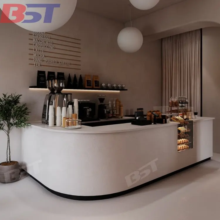 वाणिज्यिक कैफे की दुकान कॉफी बार काउंटर नवीनतम डिजाइन फास्ट फूड सेवा पीने बार काउंटर के लिए मिठाई