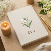 Carnet A5 en lin blanc à couverture rigide, motif floral minimaliste, avec lignes dorées, pour notes, journalisation, croquis, cadeau