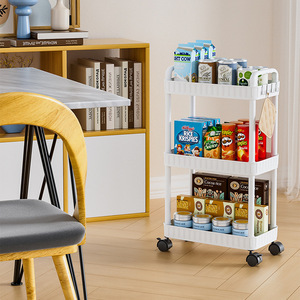 <b>Trolley</b> Storage Rack White And Black <b>4</b> Tier With <b>Wheels</b> For Kitchen Living Room Minimalist Design Easy Cleaning Standing Type - Product Image 2