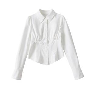 Primavera Sexy manga larga Mujer camisa blanca blusa estilo coreano abotonado cintura delgada Y2k Crop Tops mujer cárdigan ropa - Product Image 4