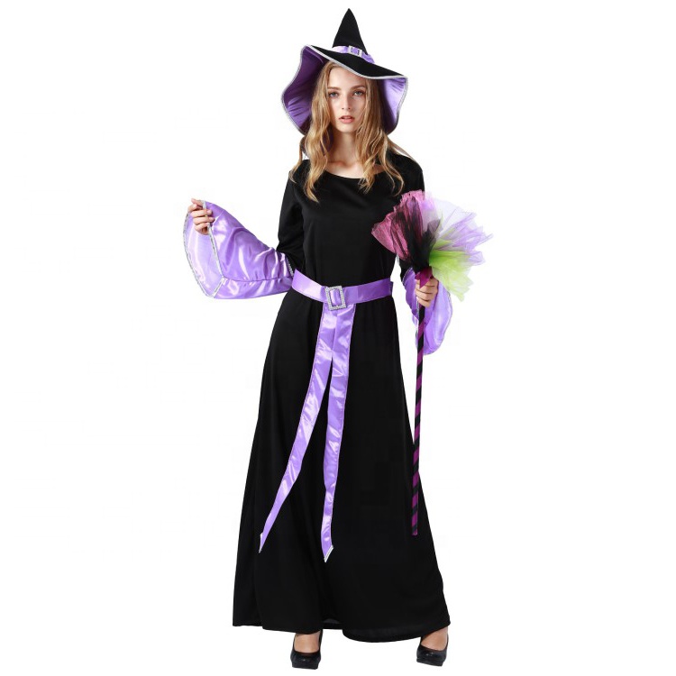 black and purple witch dress Dare Fashion Adult Gothic Witch Costume Black Corset Dress Purple Hat Tights 4x main image 1