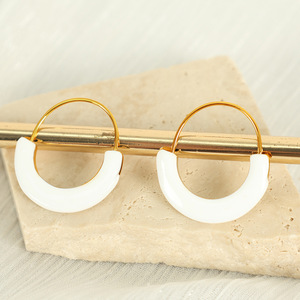 Geometric Hoop Earrings Enamel Round <b>Titanium</b> Steel Women's Fashion Jewelry Simple Unique Design For Everyday Wear - Product Image 3