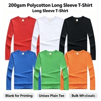 T-shirt unisexe à manches longues et col rond en polycoton 200 g/m² vierge, personnalisable avec logo, pour publicité et vêtements de travail – Vente en gros