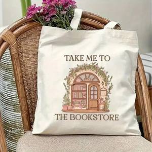 Borsa Tote in Tela '<span class=keywords><strong>Portami</strong></span> al Libreria' per Donne e Unisex, Borsa a Spalla Artistica Letteraria, Regalo per Amanti dei Libri - Product Image 1