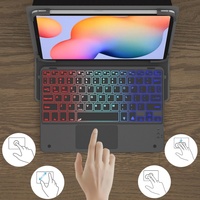 Funda con Teclado Táctil Universal de Cuero para Tablet, Teclado Inalámbrico Retroiluminado para Tablets Android/iOS/Windows de 9-11 Pulgadas
