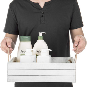 กล่องเก็บของไม้พร้อมหูหิ้วทรงสี่เหลี่ยมสีขาวสำหรับตกแต่งบ้าน - Product Image 3