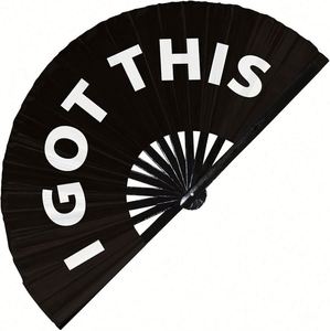 13-<b>Inch</b> Custom Fabric <b>Fan</b> Logo Large Folding Handfan With Black Decoration and Loud Noise Painted Technique - Product Image 1